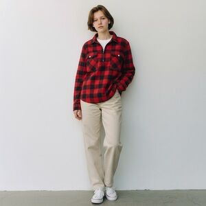 J Crew Factory | Red Buffalo Check Cotton Flannel Shirt-Jacket XL